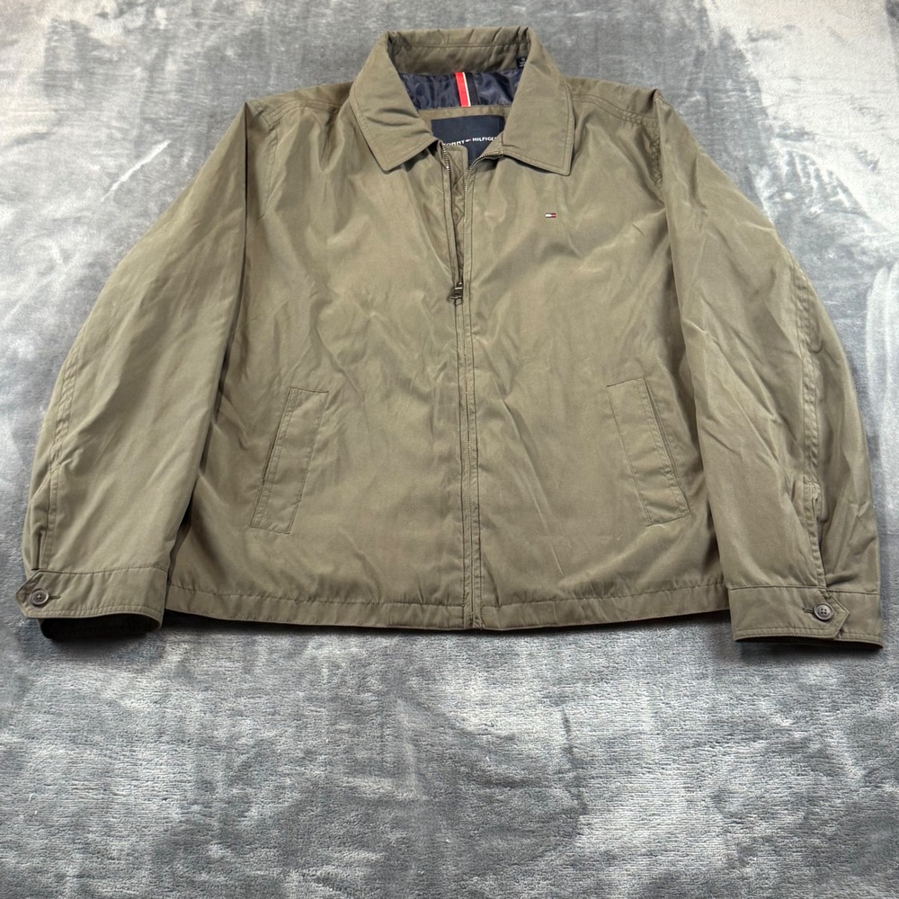 Tommy Hilfiger Mens Harrington Jacket Olive Green XL Full Zip Lightweight Coat
